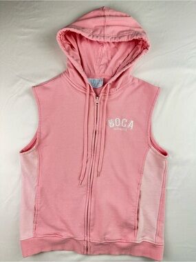 Boca Authentic Pink Sleeveless Zip Up Hoodie Vest Athleisure Workout Y2K Active